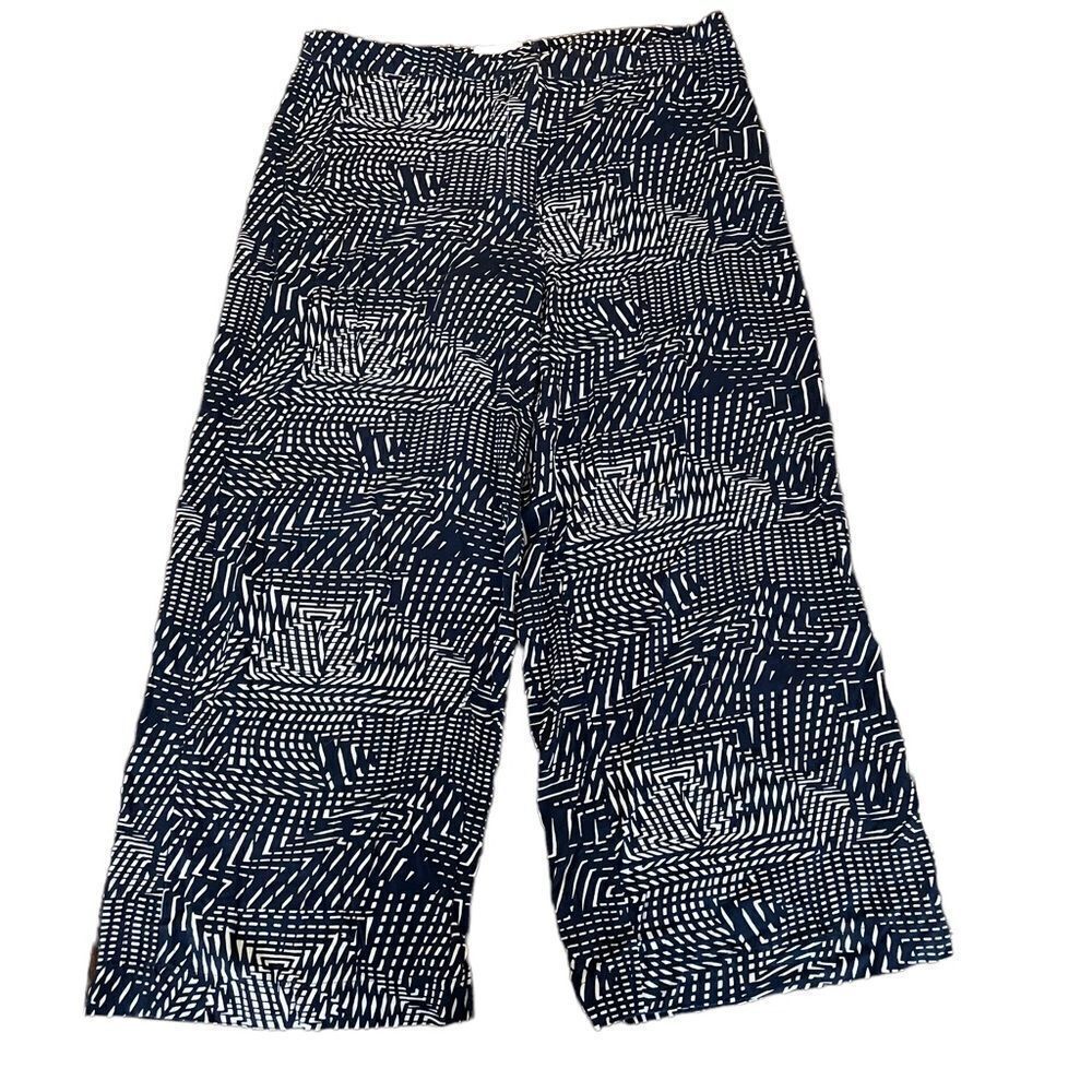 PURE‎ COLLECTION NAVY GEOMETRIC PRINT VISCOSE SQUARE PANTS sz US 8/10